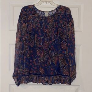 Sundance Indigo Floral Paisley Sheer Blouse